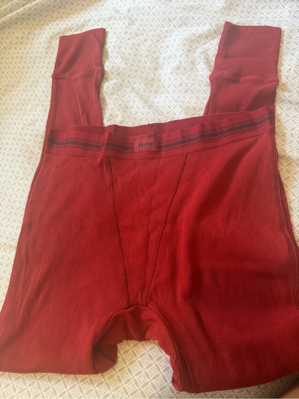 SKIMS Ribbed High-Waist Leggings in Deep Red